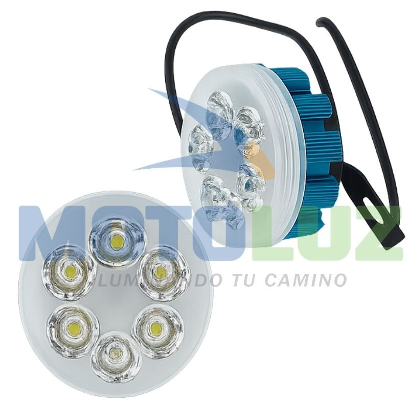 Par mini faros 6 leds aro multicolor base para espejo carcasa celeste