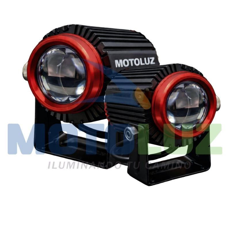 Cañones láser led para moto con aro rojo – luz blanca y ámbar
