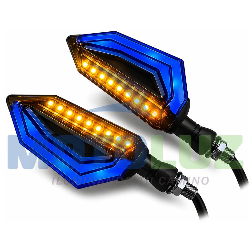 Par de direccionales luz azul con ambar corrediza- 12v