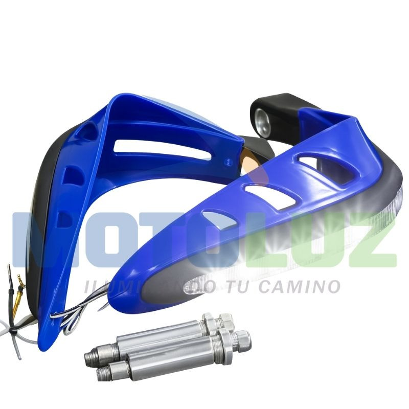 Protector de manos timon manubrios con luces led cortaviento motos universal-azul