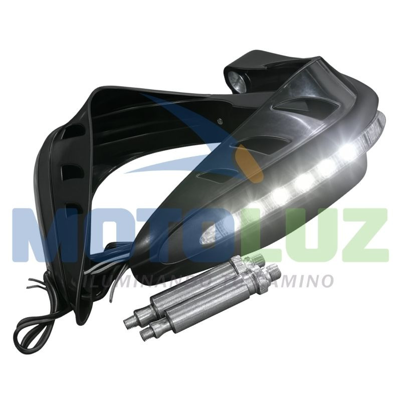 Protector de manos timon manubrios con luces led cortaviento motos universal-negro
