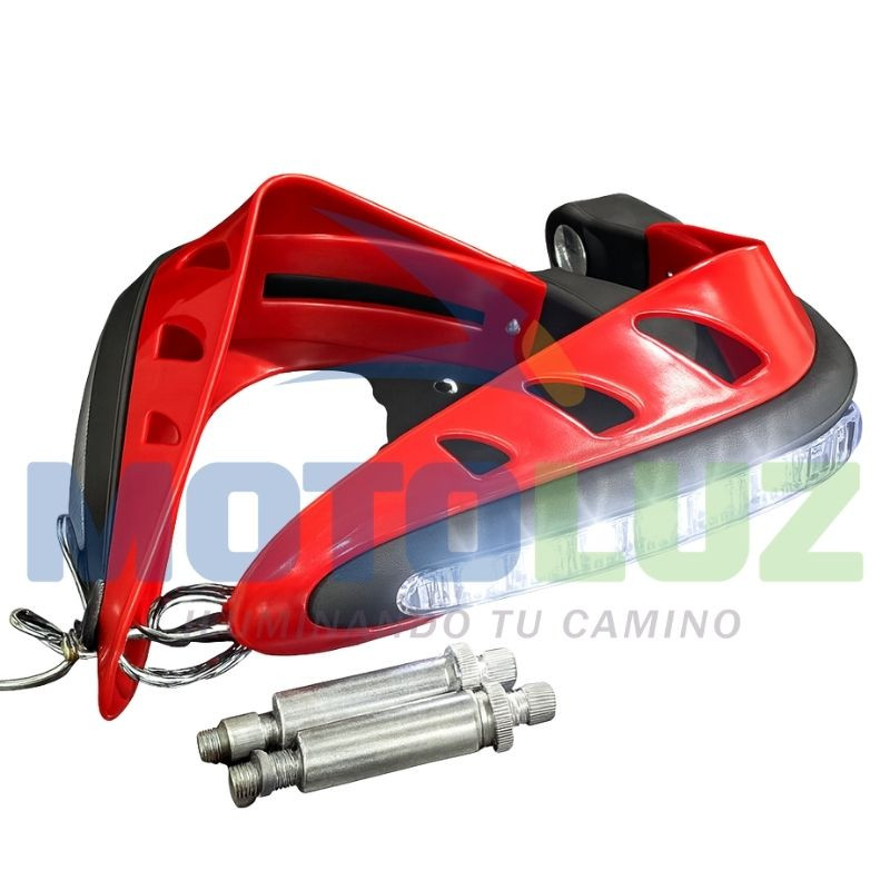 Protector de manos timon manubrios con luces led cortaviento motos universal-rojo