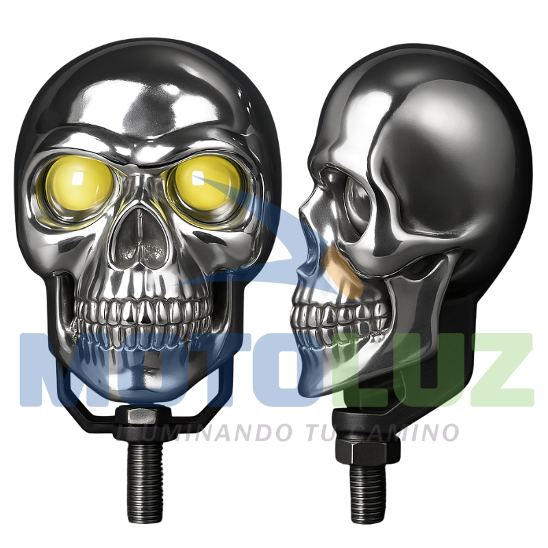 PAR DE CALAVERAS PESADAS- PLATEADO (LUZ BLANCA Y AMBAR) 3 CABLES -  MULTIVOLTAJE