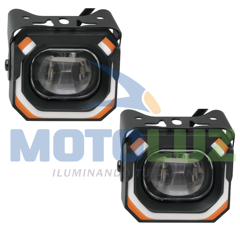 PAR DE FUEGO BRILLANTE LUZ BLANCA Y AMBAR - DOBLE ARO DE ANGEL