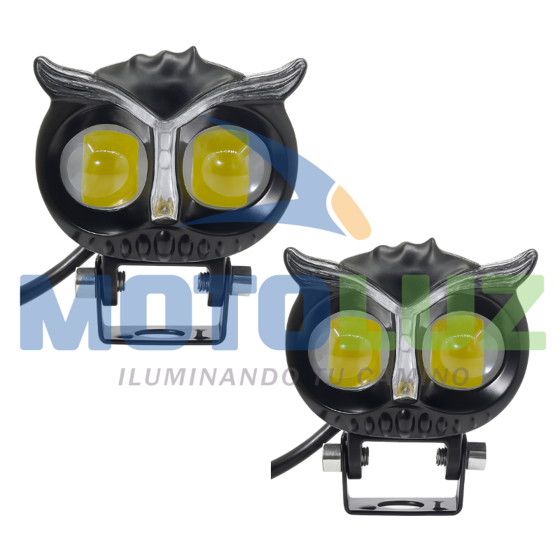 PAR DE BUHOS LUZ BLANCA Y AMBAR CON LUZ MULTICOLOR