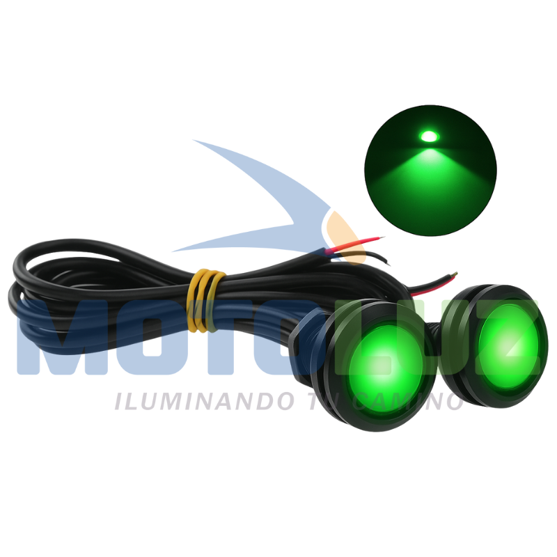 PAR DE OJOS DE ÁGUILA VERDE LUZ FIJA Y CORTADORA 12 VOLTIOS