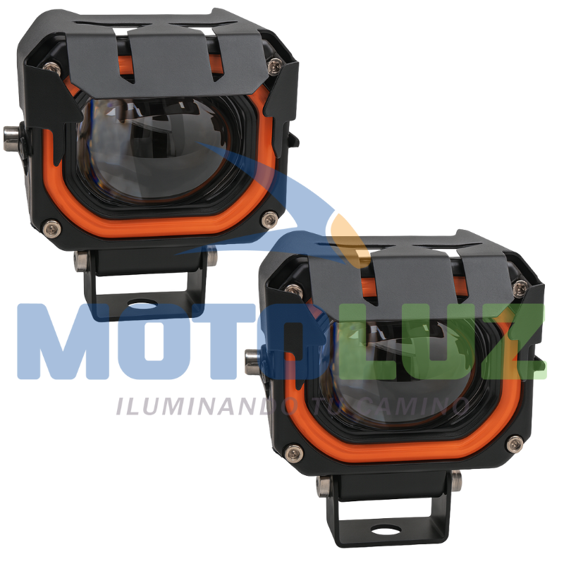 PAR DE FARITOS FUEGO BRILLANTE (LUZ BLANCA Y AMBAR) - ARO DE ANGEL ROJO